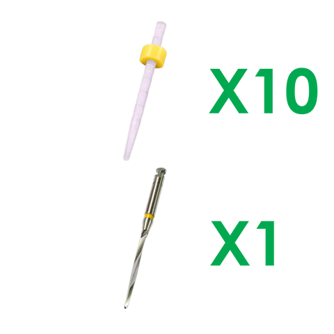 SD-9135 10 Super Fiber Posts (Serrated) Ø1.35mm & 1 Matching Drill