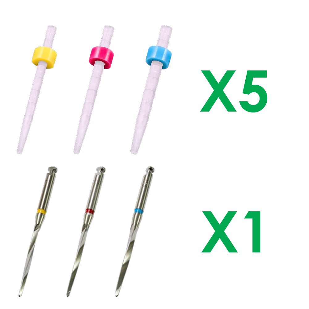 SK-9123 15 Super Fiber Posts (Serrated), 5 each Ø1.35, 1.47 & 1.67mm & 3 Matching Drills