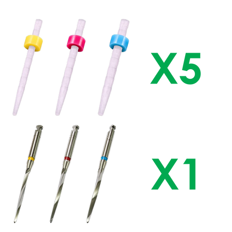 SK-9123 15 Super Fiber Posts (Serrated), 5 each Ø1.35, 1.47 & 1.67mm & 3 Matching Drills